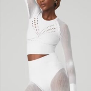 ALO Yoga White Mesh Detail Top & Bottoms